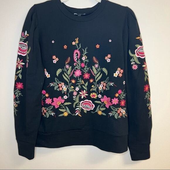 Anthro DREW Floral Embroidered Crew Neck Sweatshirt Size Small - Picture 4 of 9